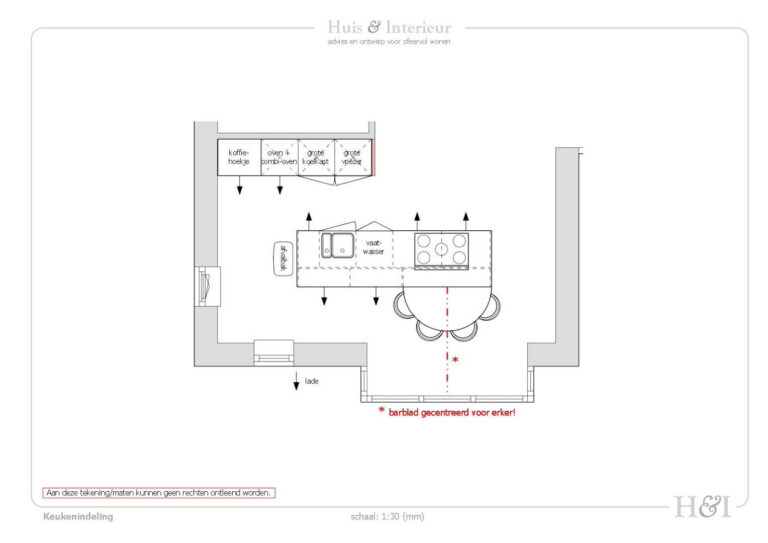 2D keukenontwerp voor 2-onder-1-kap-woning in de Bosselaar in Zevenbergen_door Huis & Interieur